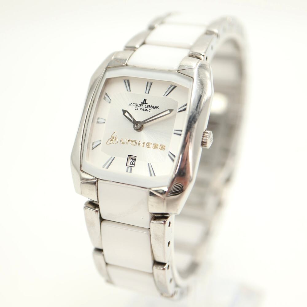 Jacques Lemans Ceramic Swiss White Silver 27mm Watch Sapphire Coat w New Battery
